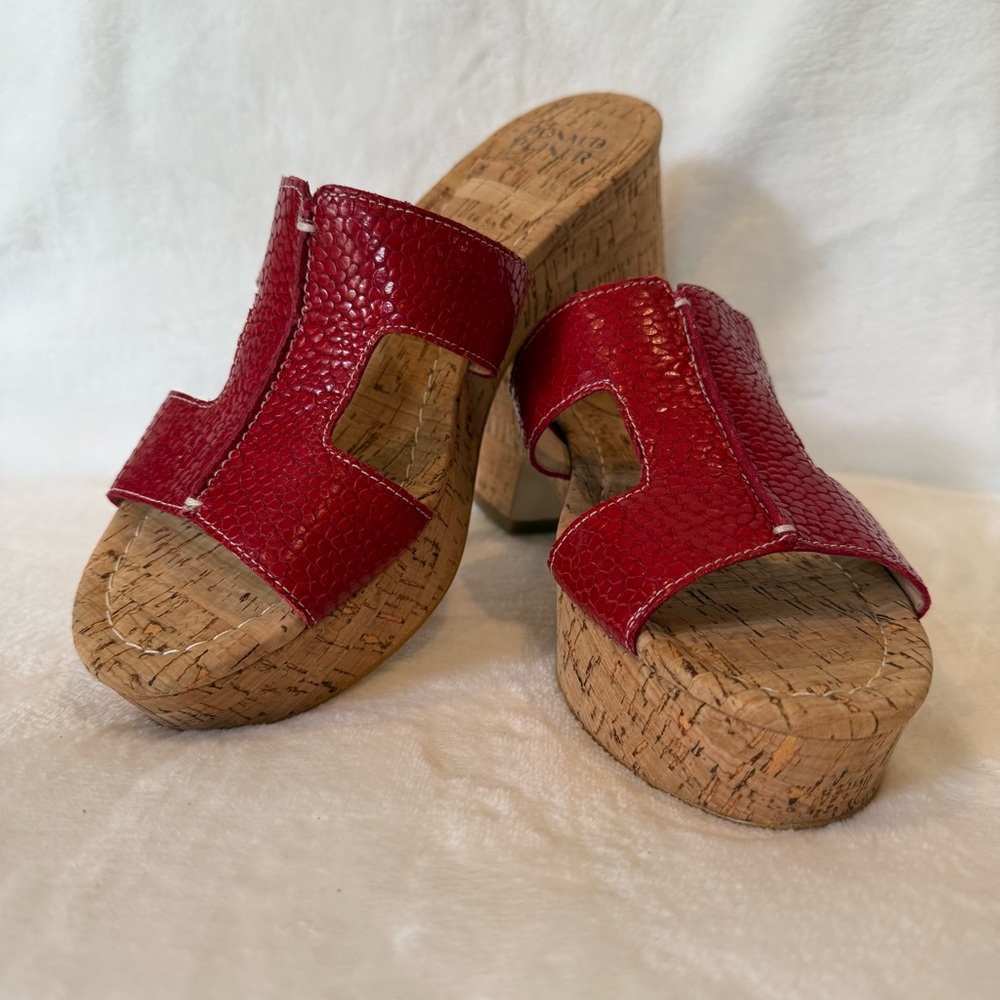 Donald Pliner Disco Red Leather Cork Sole Platform Sandal